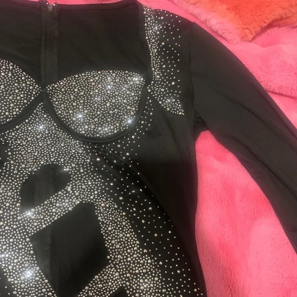 HP Long sleeve Black dress with rhinestones and slits night out size 3XL - Picture 5 of 9